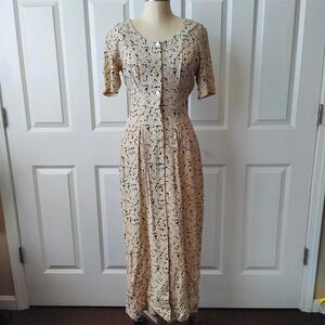 Vintage 90s Fairy Grunge Ditsy Floral Midi Rayon Dress Button Front USA Small